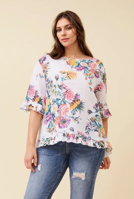 FRILA FLORAL LINEN TOP sold by Rockmans