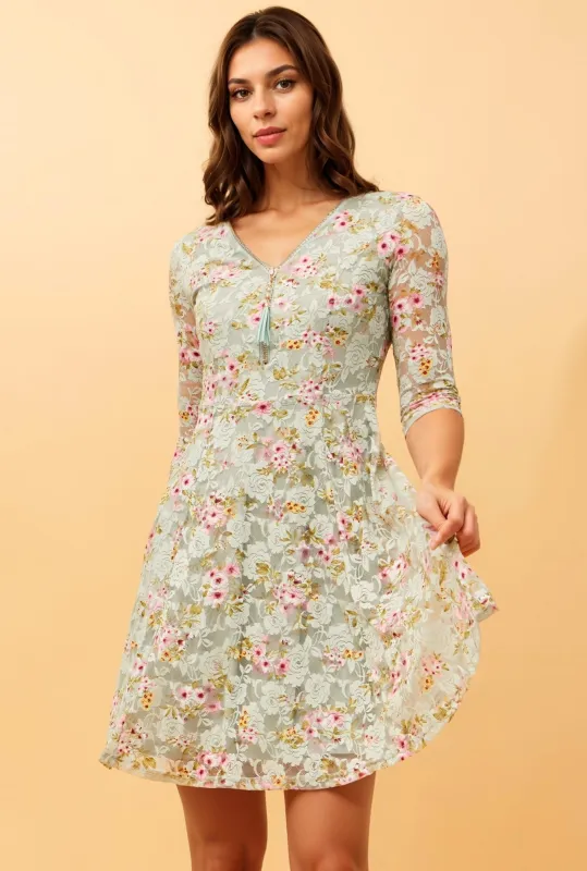 OLIVIA ZIP FRONT FLORAL LACE DRESS sold by Rockmans