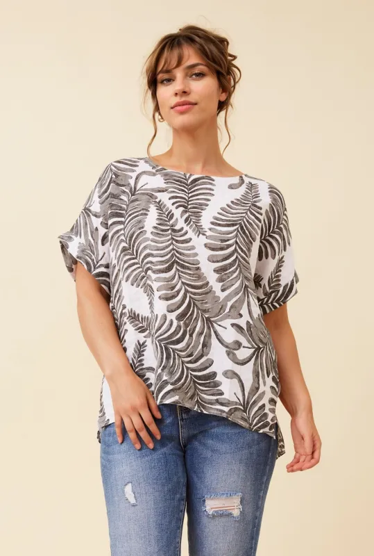 TILDA LEAF PRINT LINEN TOP sold by Rockmans