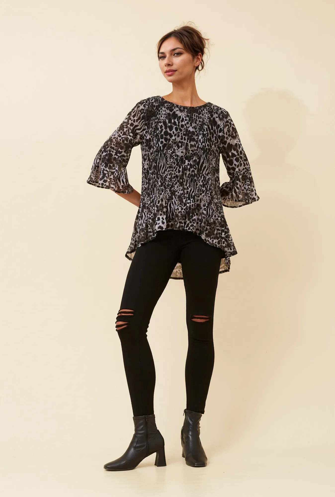 NANCY PLEATED ANIMAL PRINT TOP sold by Rockmans product image thumbnail 4