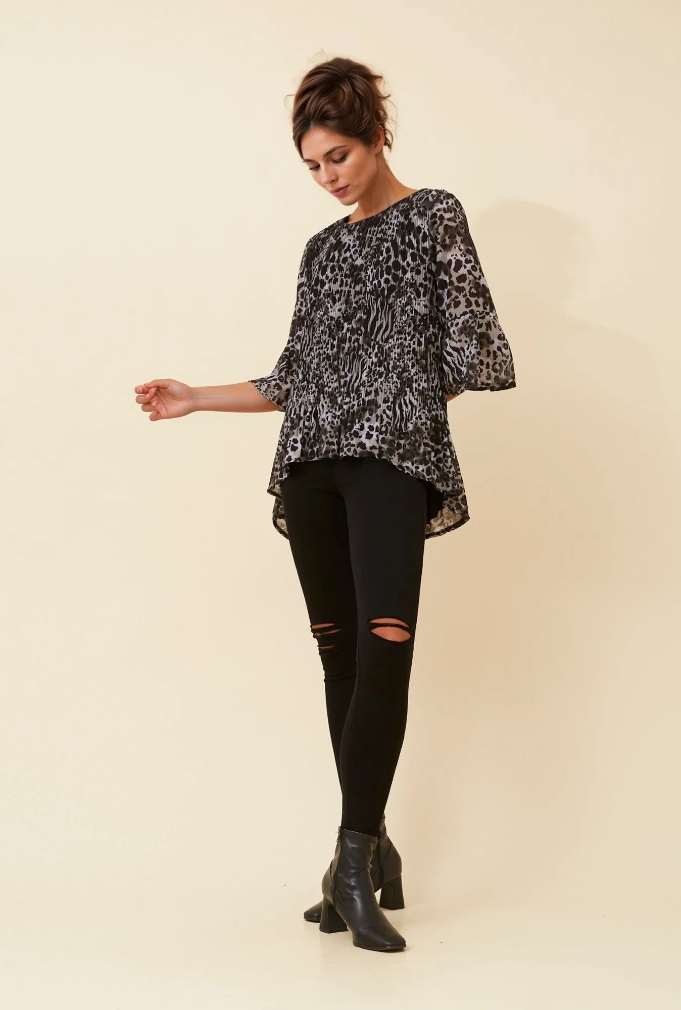 NANCY PLEATED ANIMAL PRINT TOP sold by Rockmans