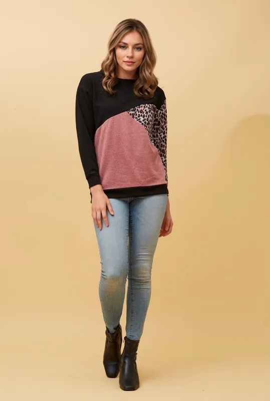 VESNA LEOPARD COLOUR BLOCK TOP sold by Rockmans