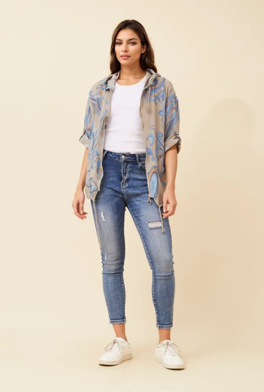 PRINTED CASUAL HOODED JACKET sold by Rockmans