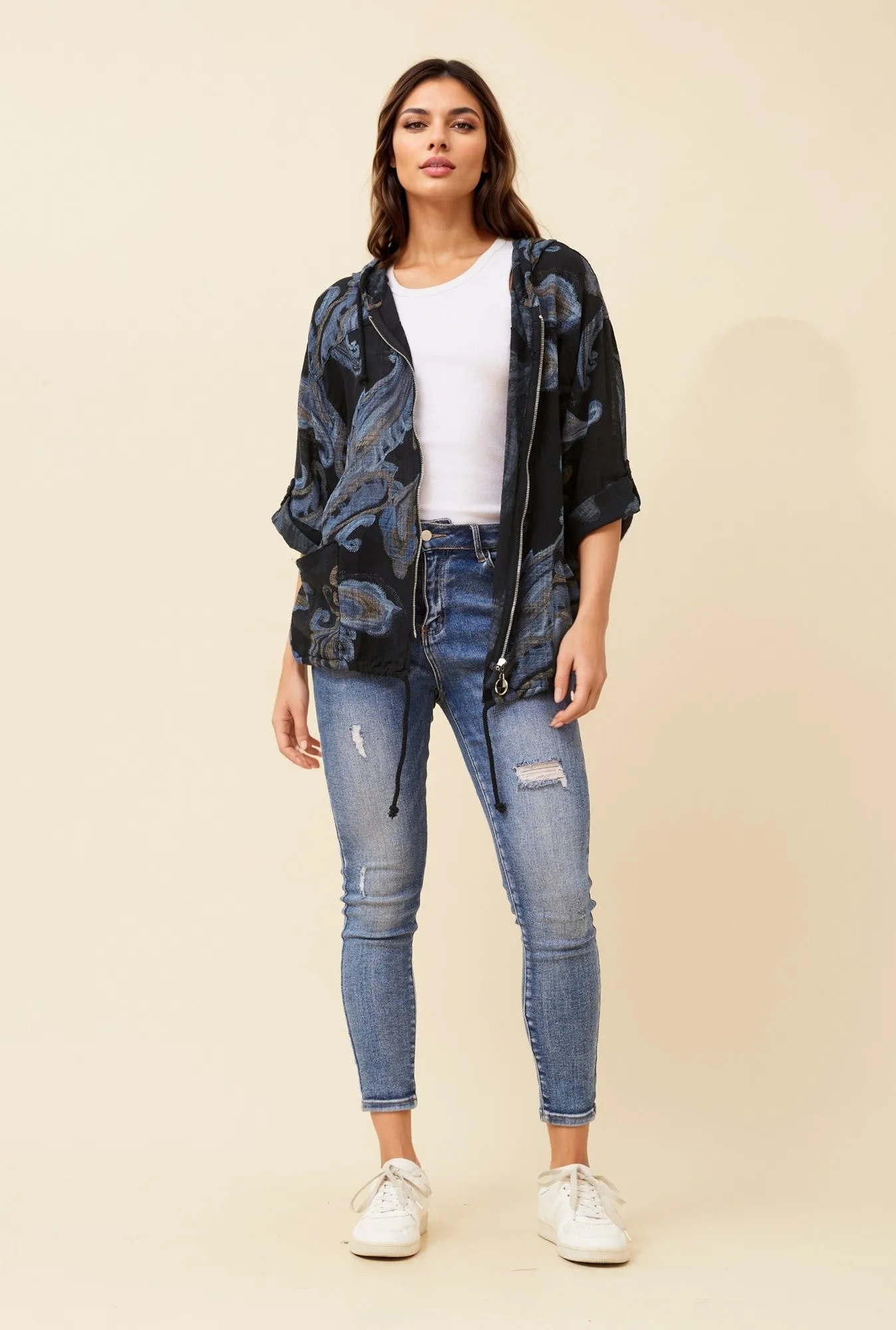 PRINTED CASUAL HOODED JACKET sold by Rockmans product image thumbnail 4