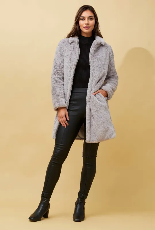 SHARNI FAUX FUR LONGLINE COAT sold by Rockmans