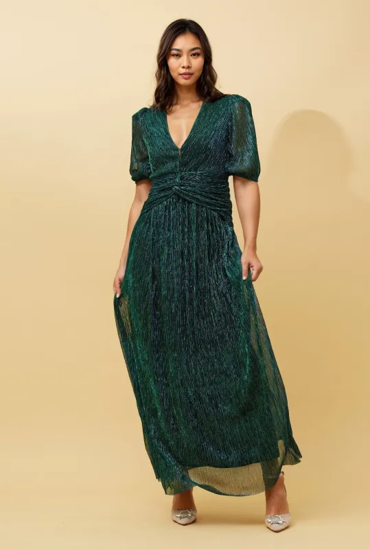 GEM SHORT SLEEVE MICRO PLEAT GLITTER MAXI DRESS sold by Rockmans