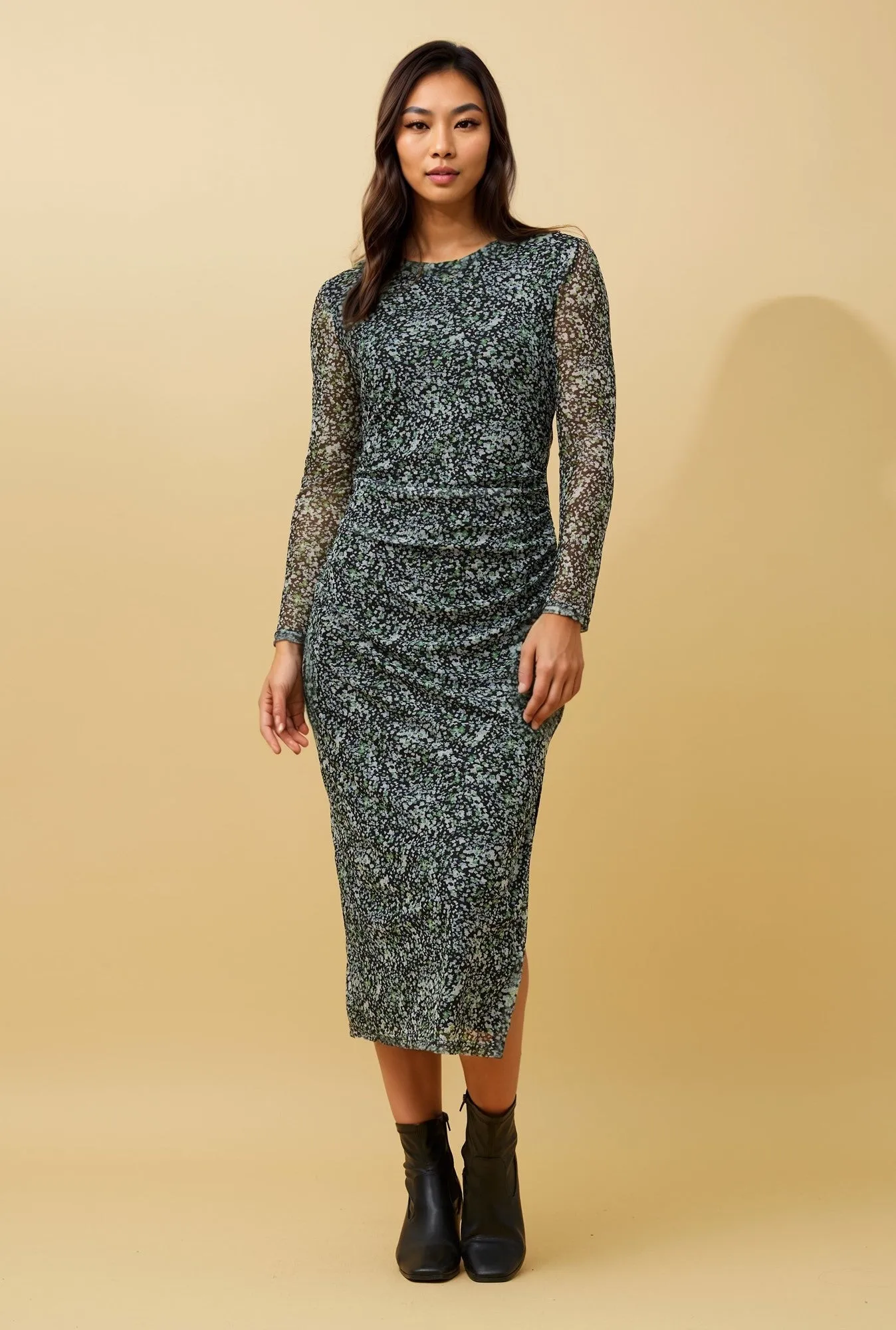 JUAN ABSTRACT PRINT RUCHED MIDI DRESS sold by Rockmans product image thumbnail 4