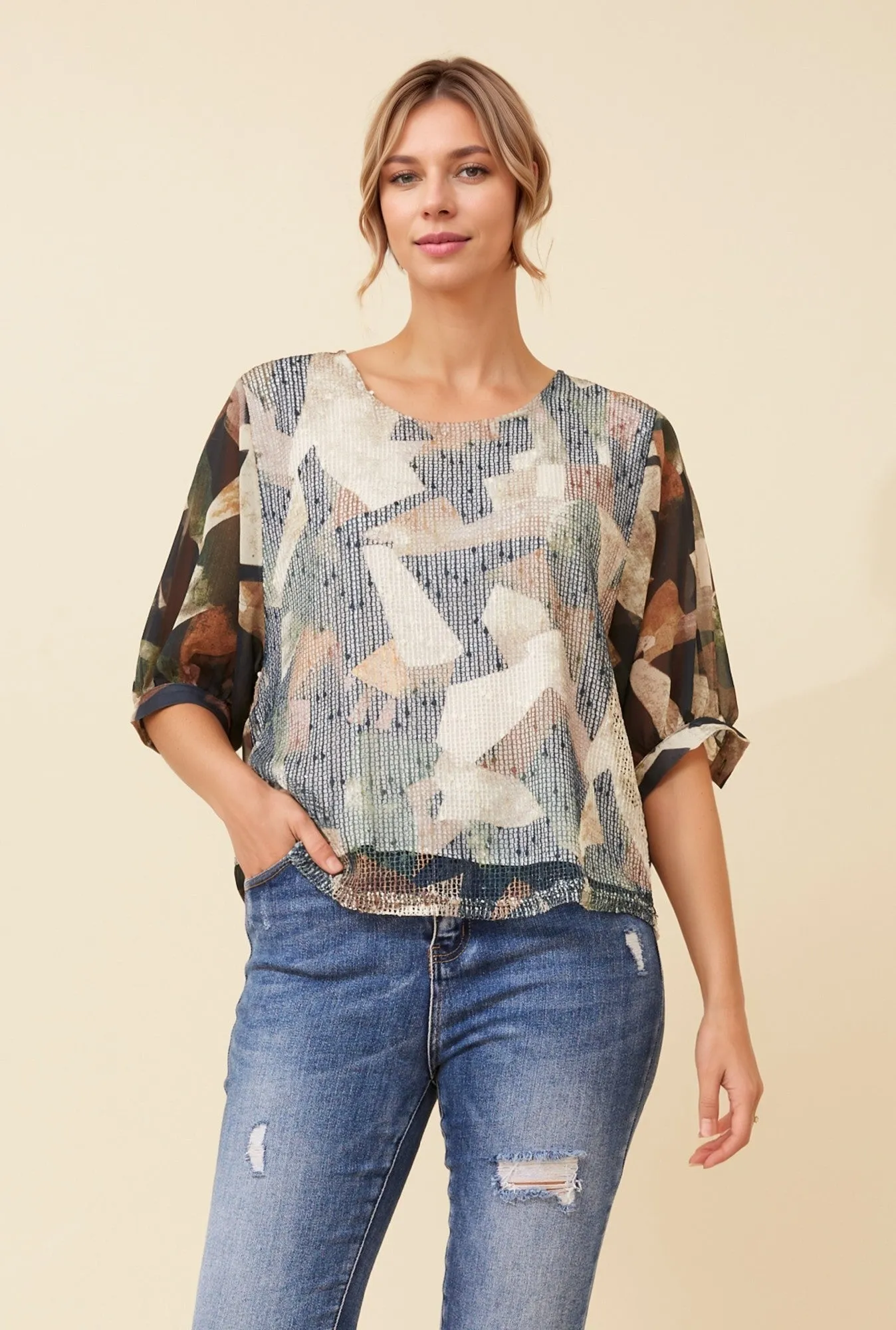 ELOWEN ABSTRACT PRINT TOP sold by Rockmans product image thumbnail 3