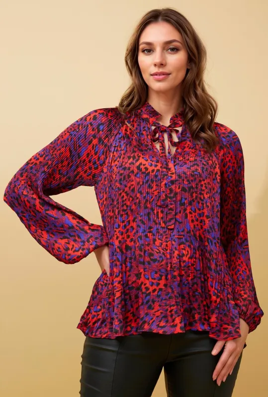 PETA ANIMAL PRINT PLEATED BLOUSE sold by Rockmans