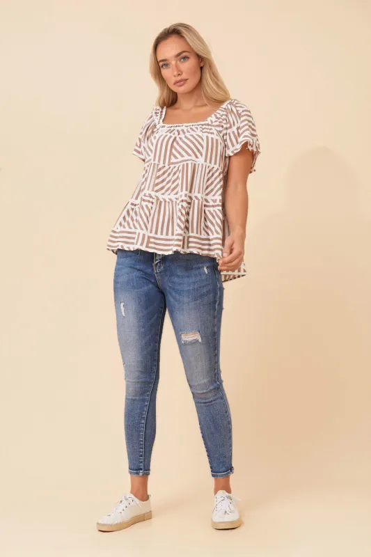 ABSTRACT PRINT OFF-SHOULDER TOP made by Rockmans