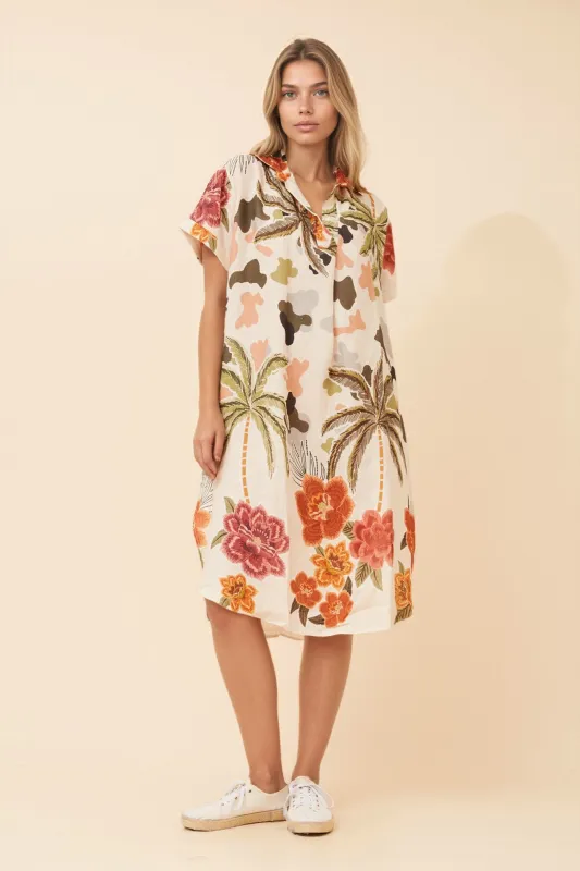 ELDA TROPICAL PRINT LINEN DRESS sold by Rockmans