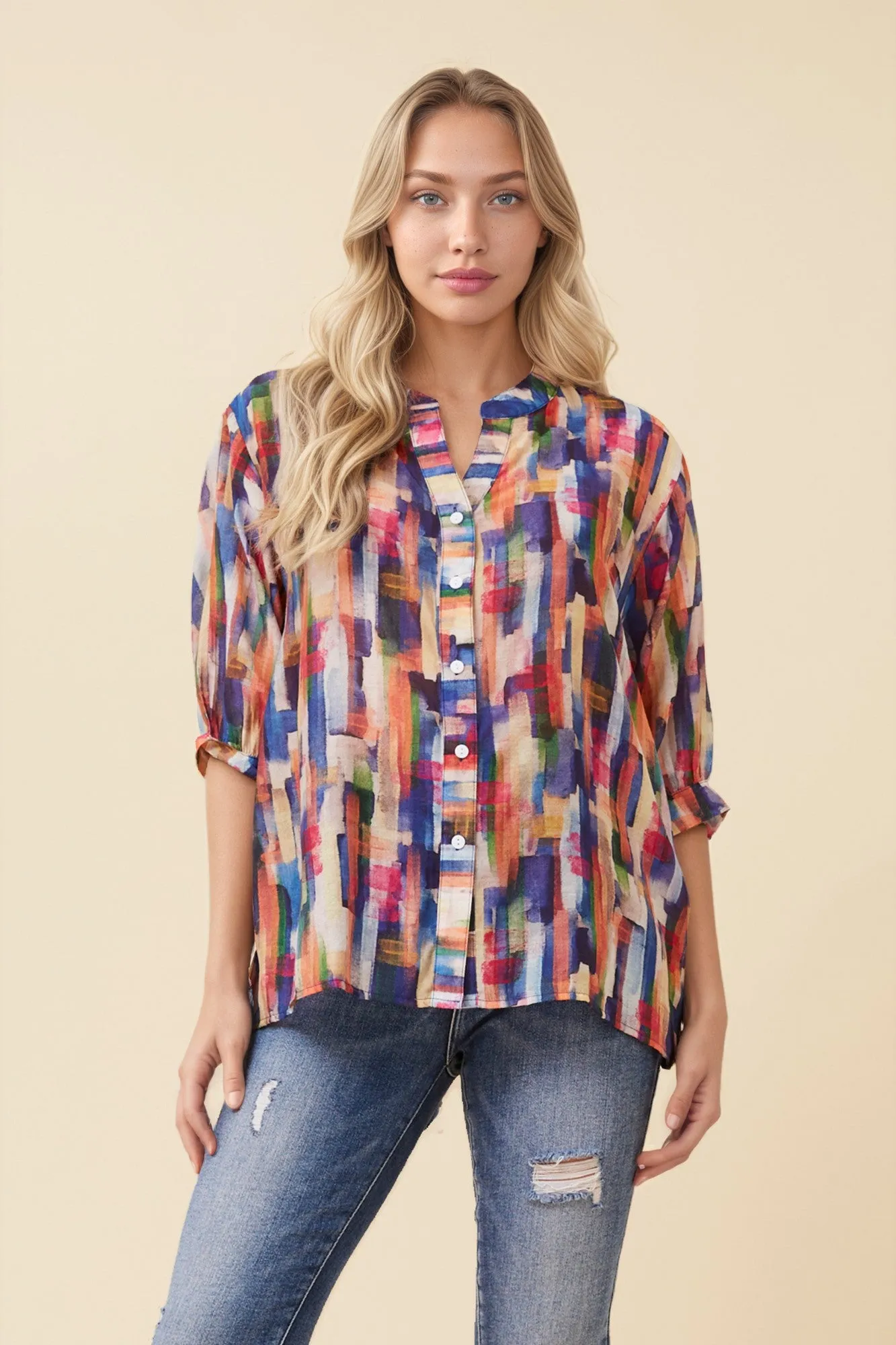 BELINA ABSTRACT PRINT SHIRT sold by Rockmans product image thumbnail 2