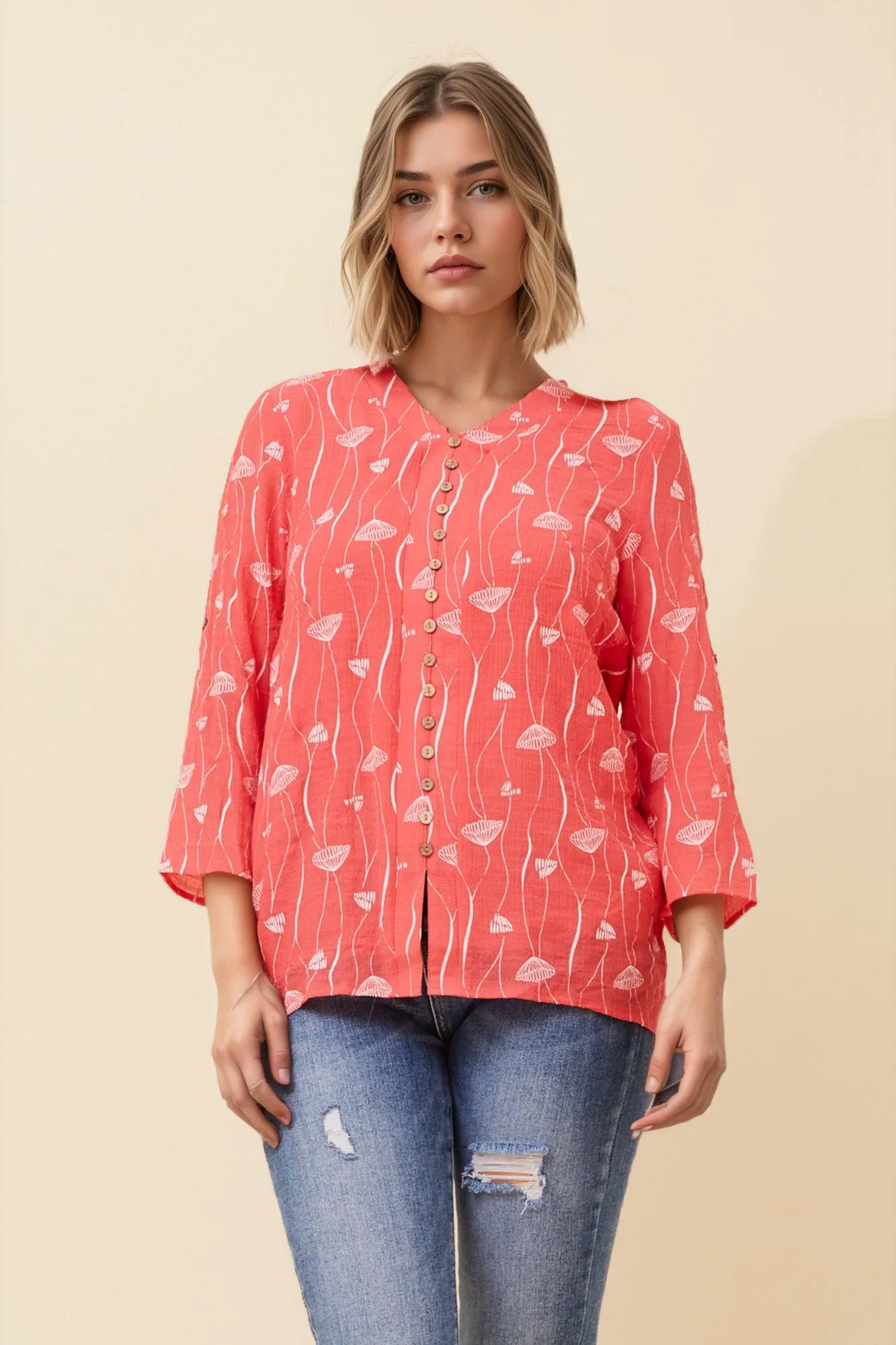 RUBY ROLL-UP SLEEVE TOP sold by Rockmans