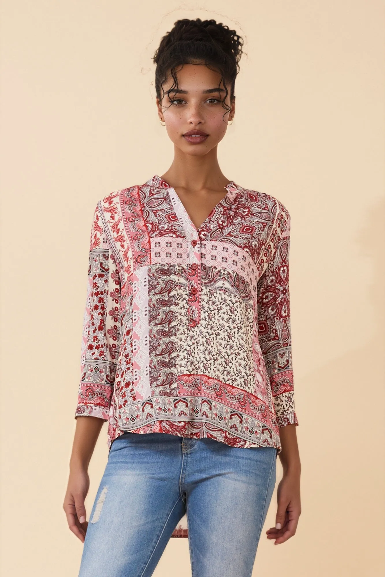 ROMINA PATCHWORK PRINT BLOUSE sold by Rockmans product image thumbnail 4