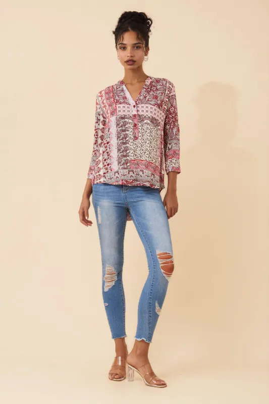ROMINA PATCHWORK PRINT BLOUSE sold by Rockmans
