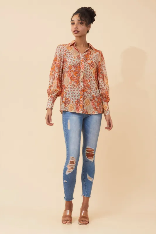 BELLE PATCHWORK PRINT SHIRT made by Rockmans