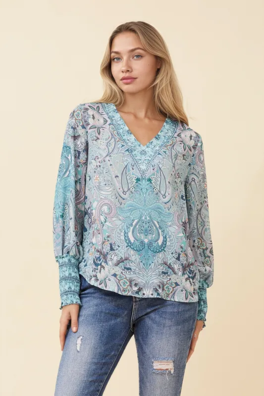 LOURDES ARABESQUE PRINT BLOUSE sold by Rockmans