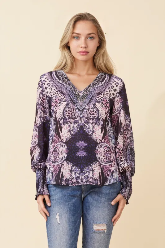 LOURDES ARABESQUE PRINT TOP sold by Rockmans