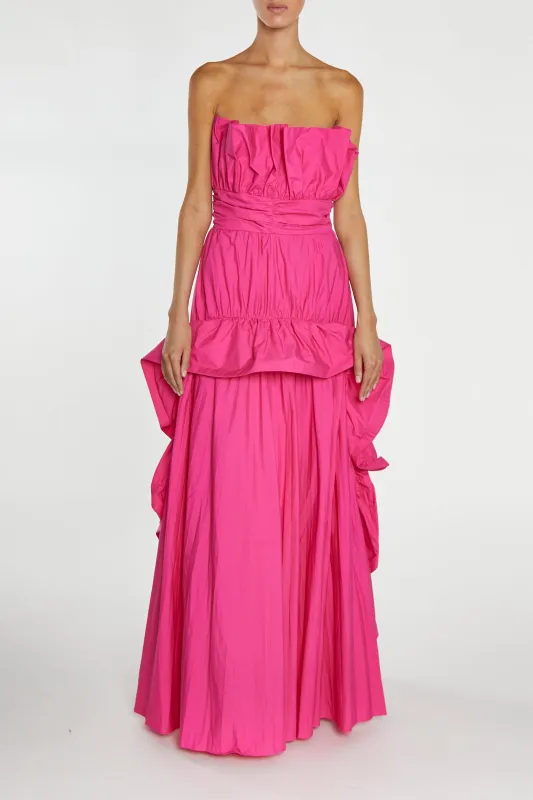Clarissa Magenta-Pink Bandeau Pleated Ruffle Maxi-Dress sold by True Decadence