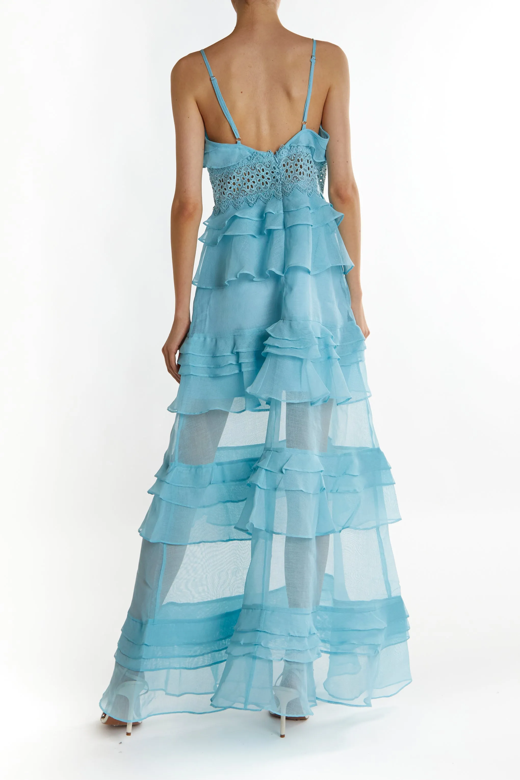 Sophia Light Steel Blue Tiered Ruffle Maxi Dress sold by True Decadence product image thumbnail 3