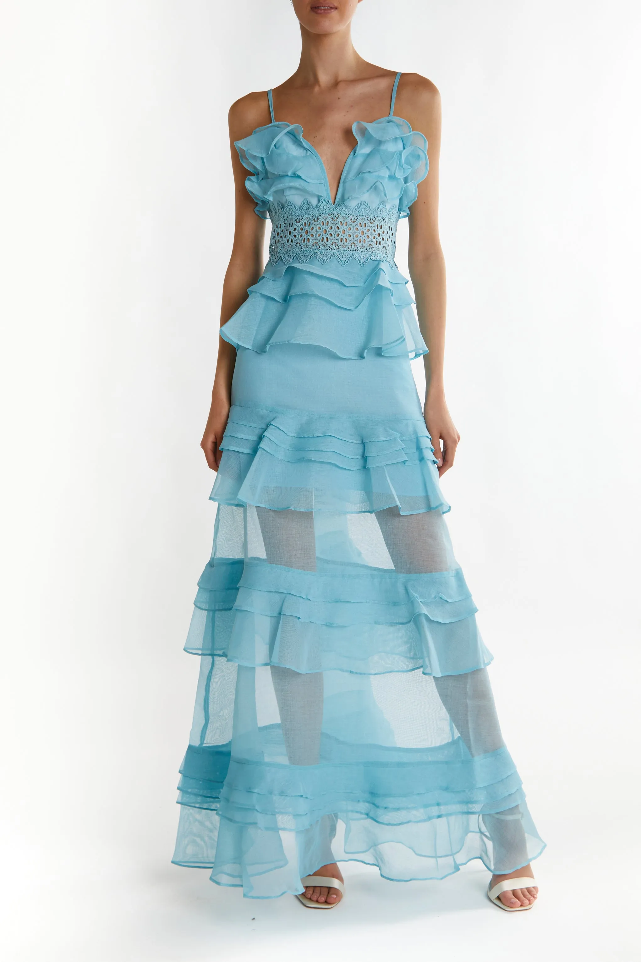 Sophia Light Steel Blue Tiered Ruffle Maxi Dress sold by True Decadence product image thumbnail 2
