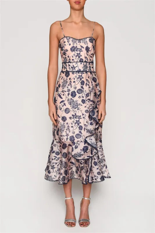 Nude Floral Organza Lorelei Sleeveless Midi-Dress made by True Decadence