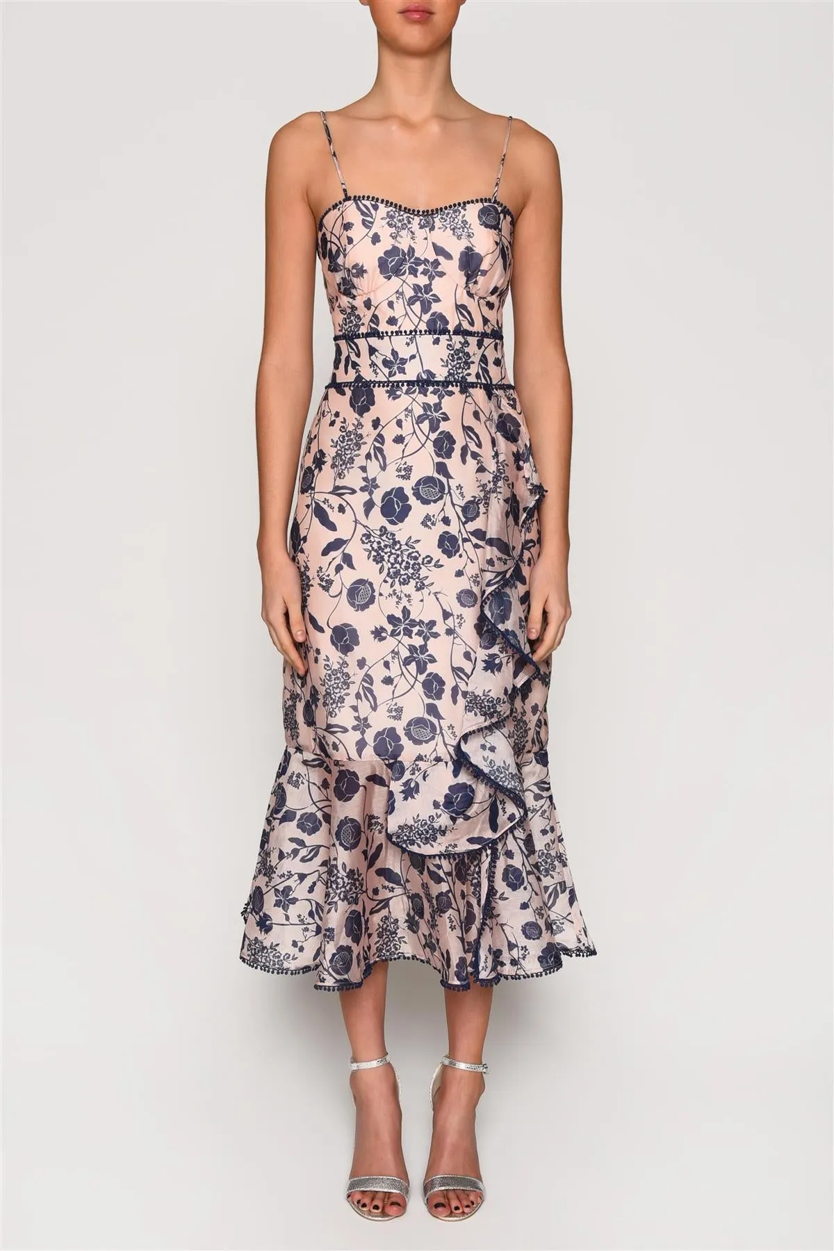 Nude Floral Organza Lorelei Sleeveless Midi-Dress sold by True Decadence