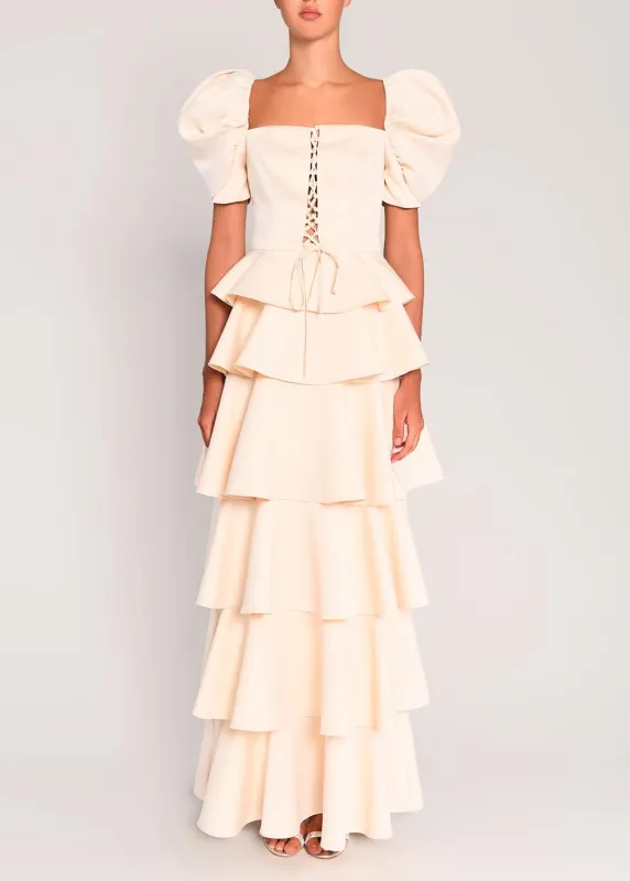 Eleanora Cream Puff Sleeve Lace Up Corset Top made by True Decadence