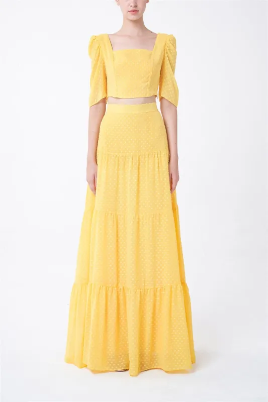 Yellow Josephine Tiered Polka-Dot Maxi -Skirt sold by True Decadence