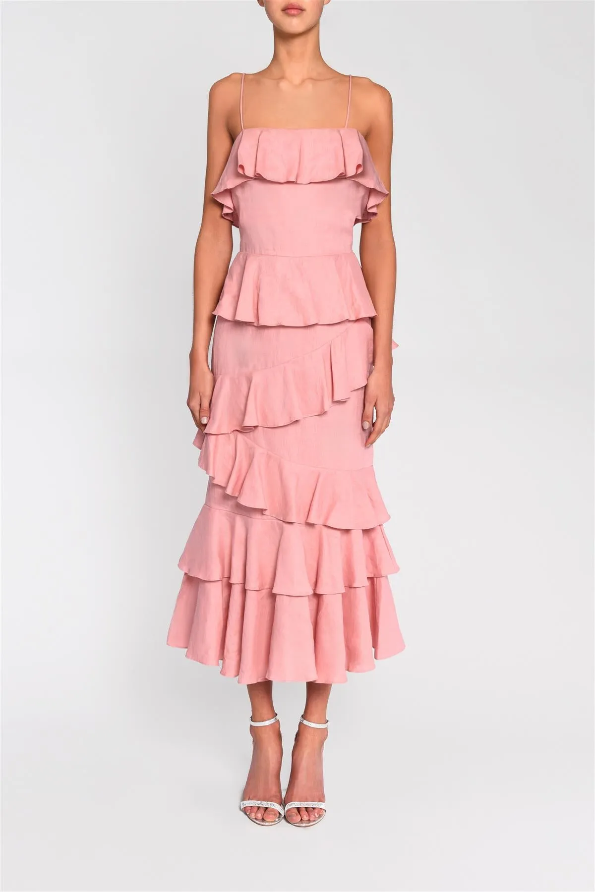 Dusty Pink Harlow Tiered Ruffle Midi Dress sold by True Decadence