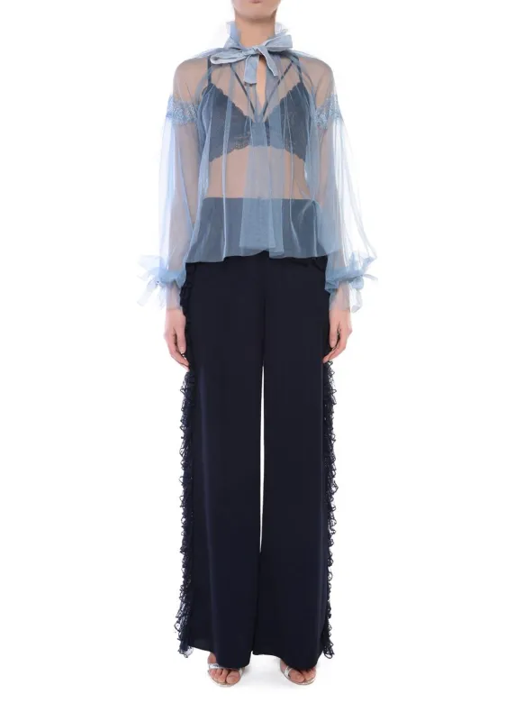 Stevie Navy Ruffle Seam Trousers made by True Decadence