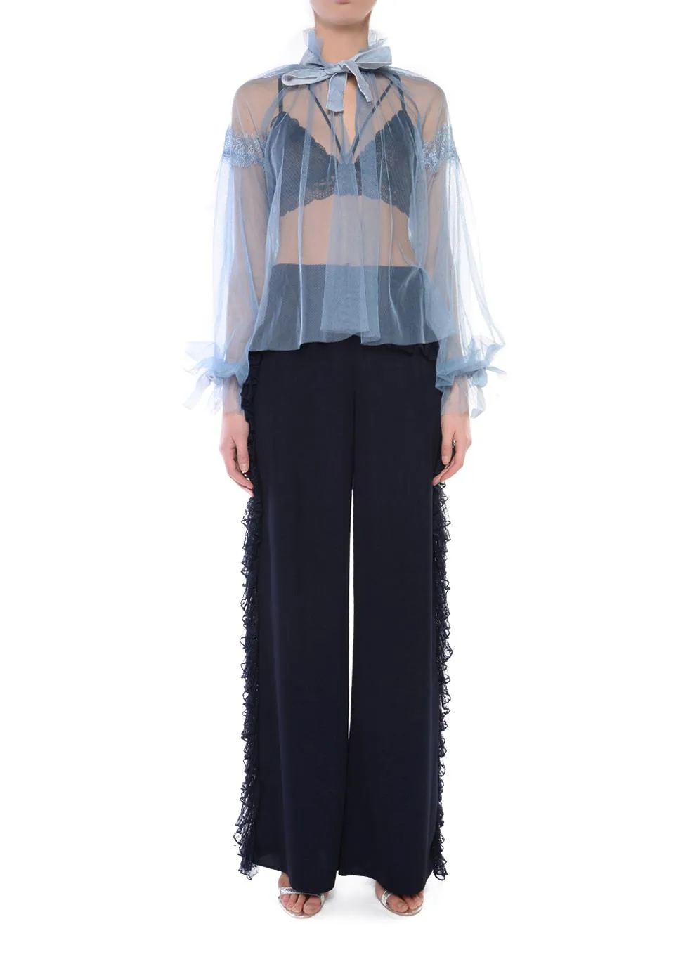 Stevie Navy Ruffle Seam Trousers sold by True Decadence