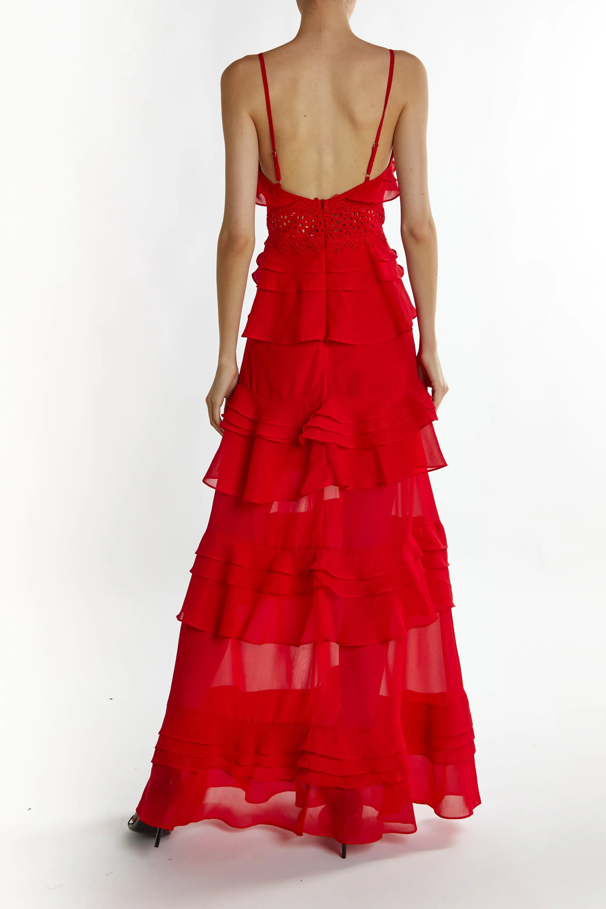 Sophia Red Deep Plunge Layered Ruffle Maxi-Dress sold by True Decadence product image thumbnail 2