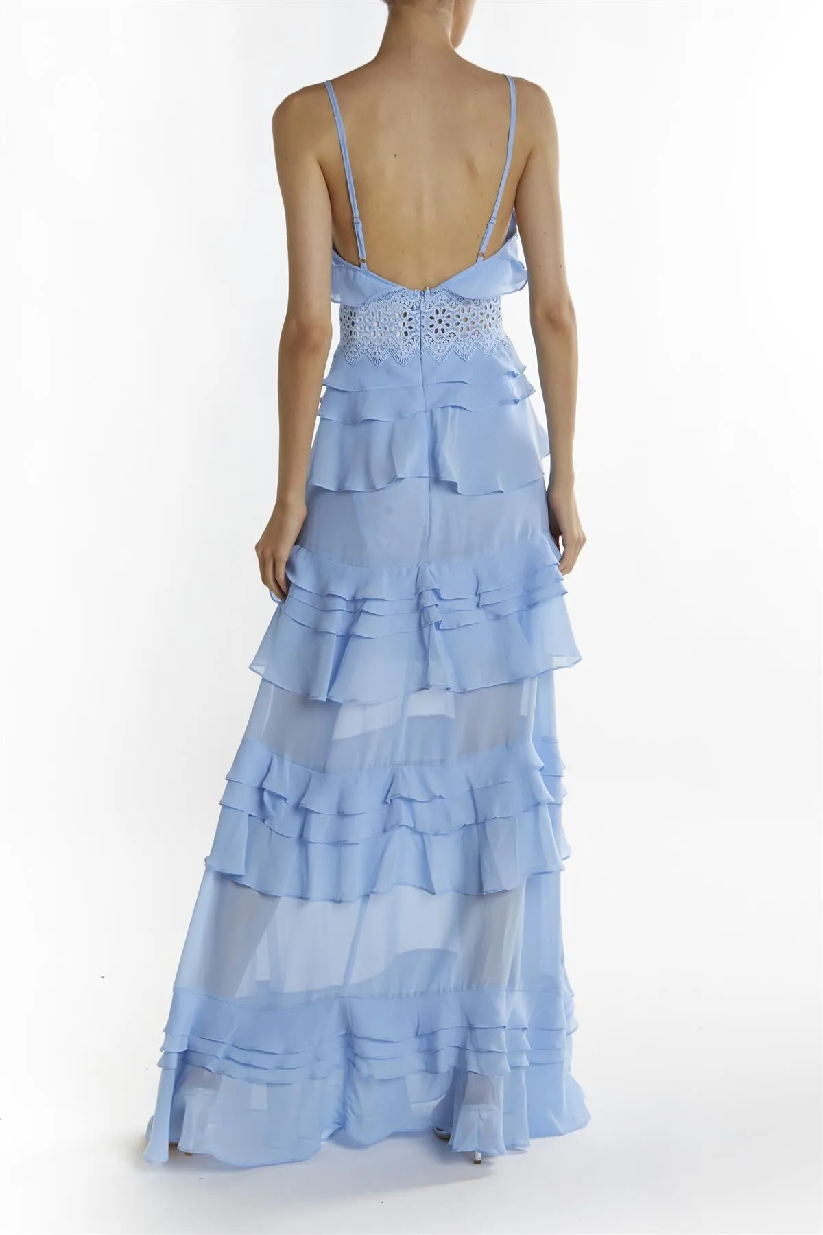 Sky Blue Sophia Plunge Front Tiered Ruffle Maxi Dress sold by True Decadence product image thumbnail 2