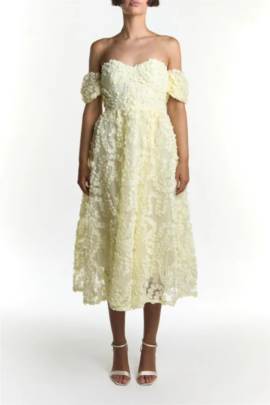 Pale-Yellow Amelia Bardot Bust Cup Midi Dress sold by True Decadence