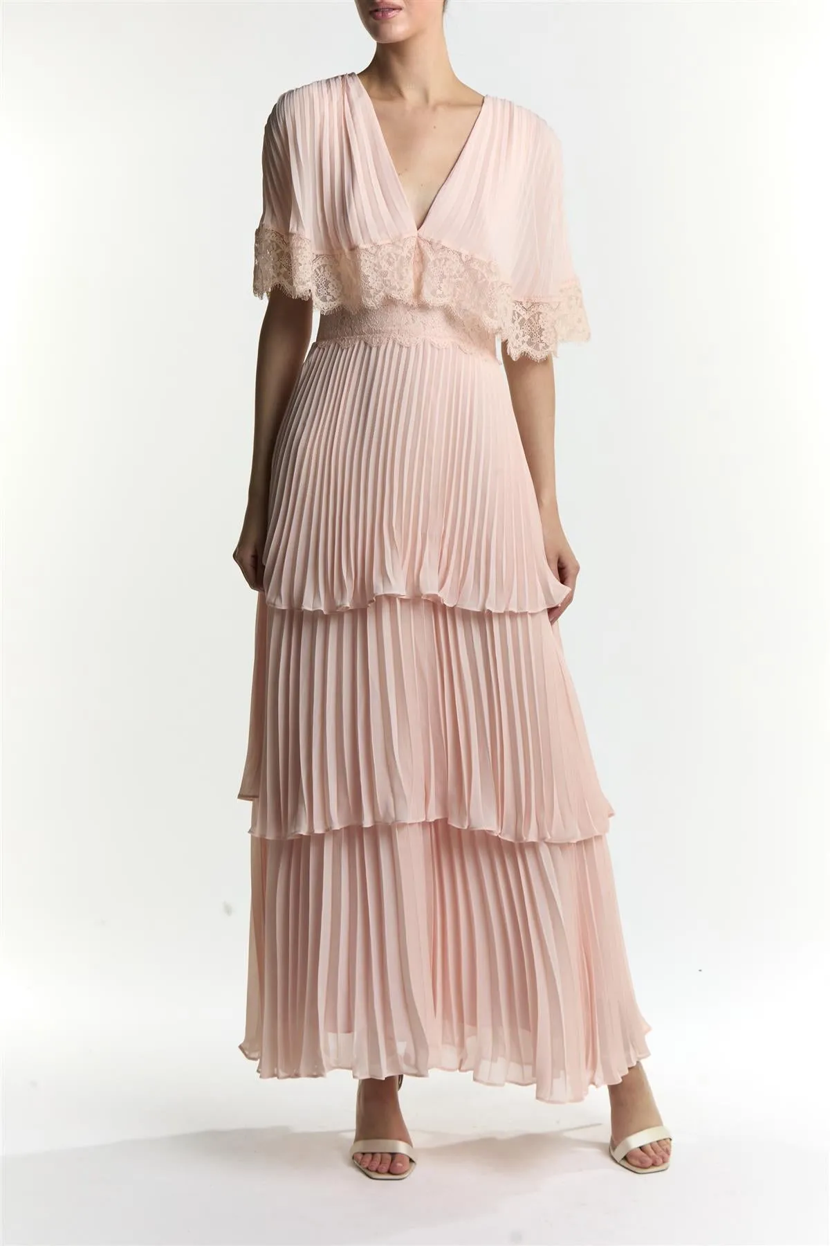 Soft Pink Julie Cape Sleeve Pleated Maxi-Dress sold by True Decadence product image thumbnail 3