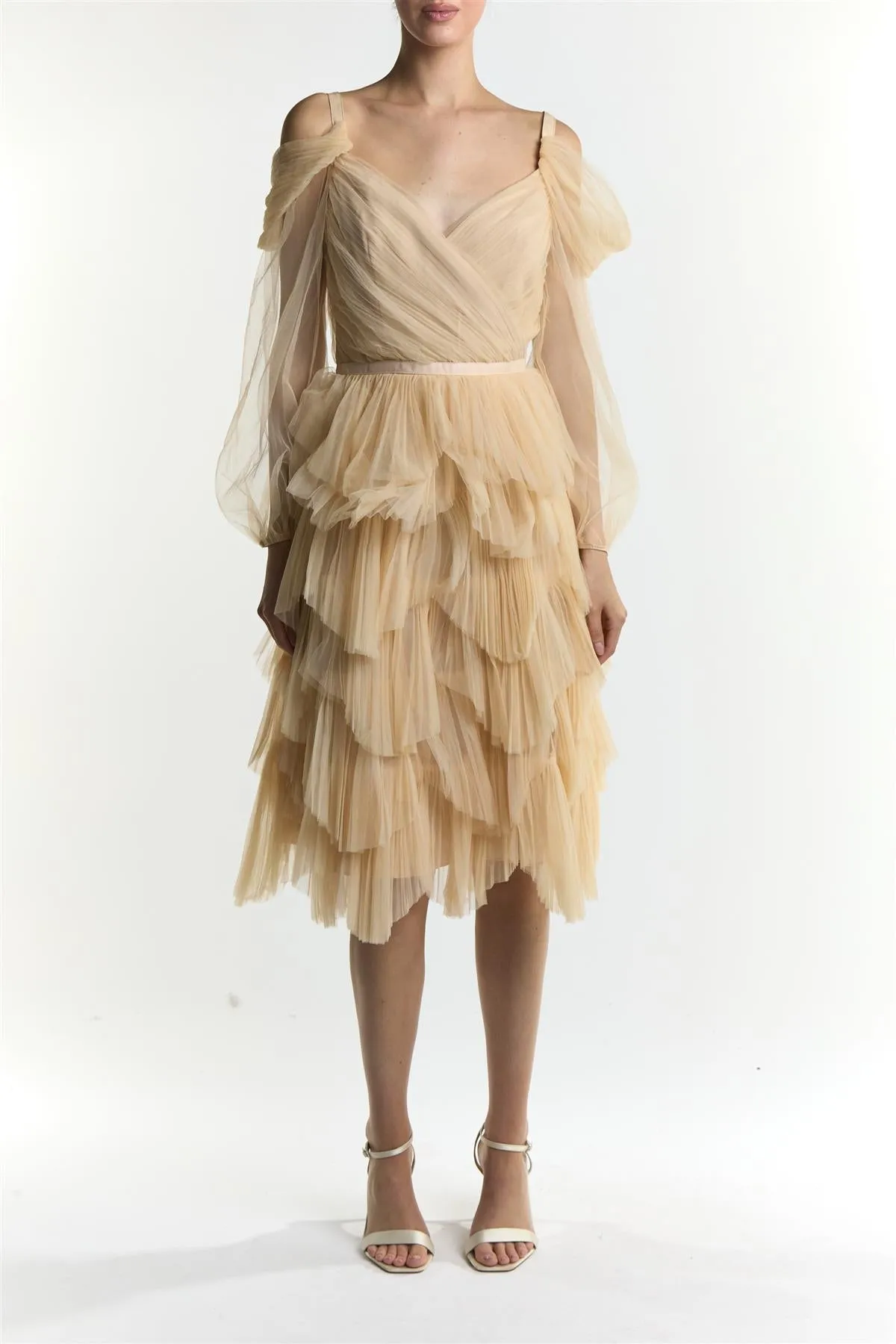 Light Stone Lara Pleated Tulle Skirt Midi-Dress sold by True Decadence