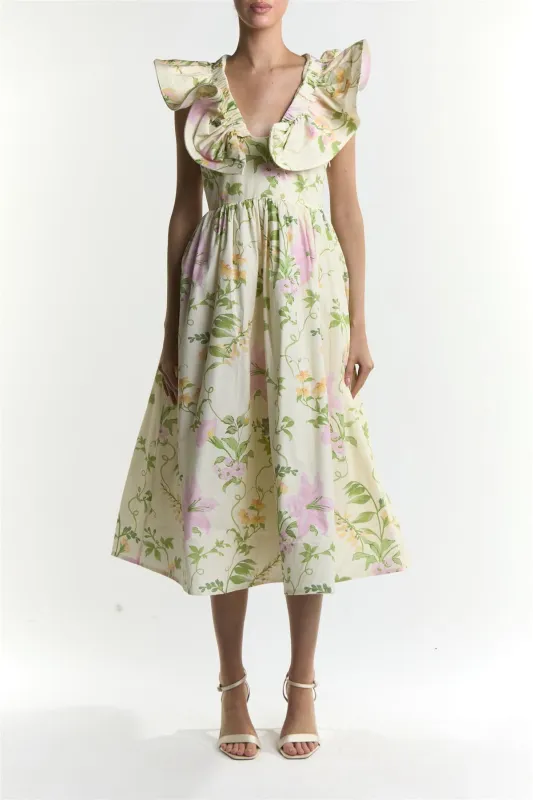 Stone-Pink-Floral Peyton Ruffle Midi Dress sold by True Decadence