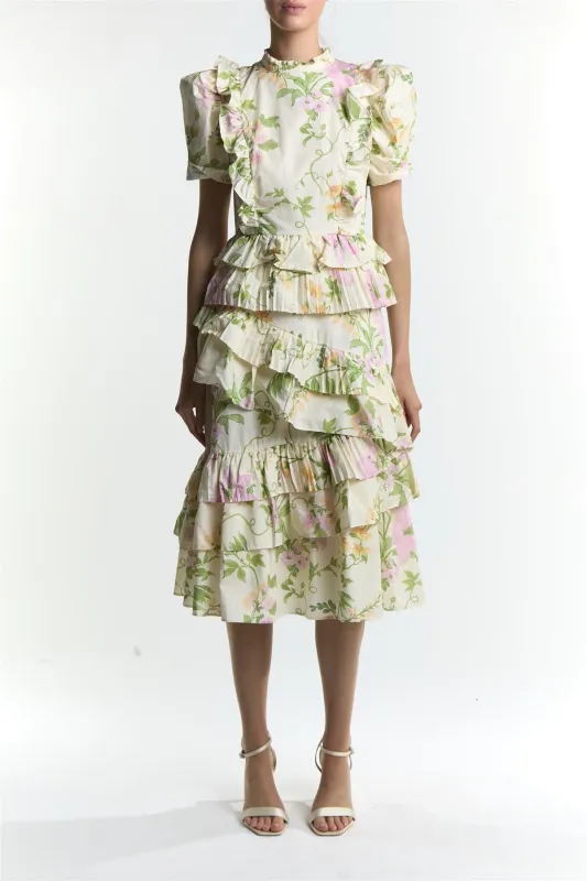 Stone-Pink-Floral Delilah Puff-Sleeve Midi-Dress sold by True Decadence