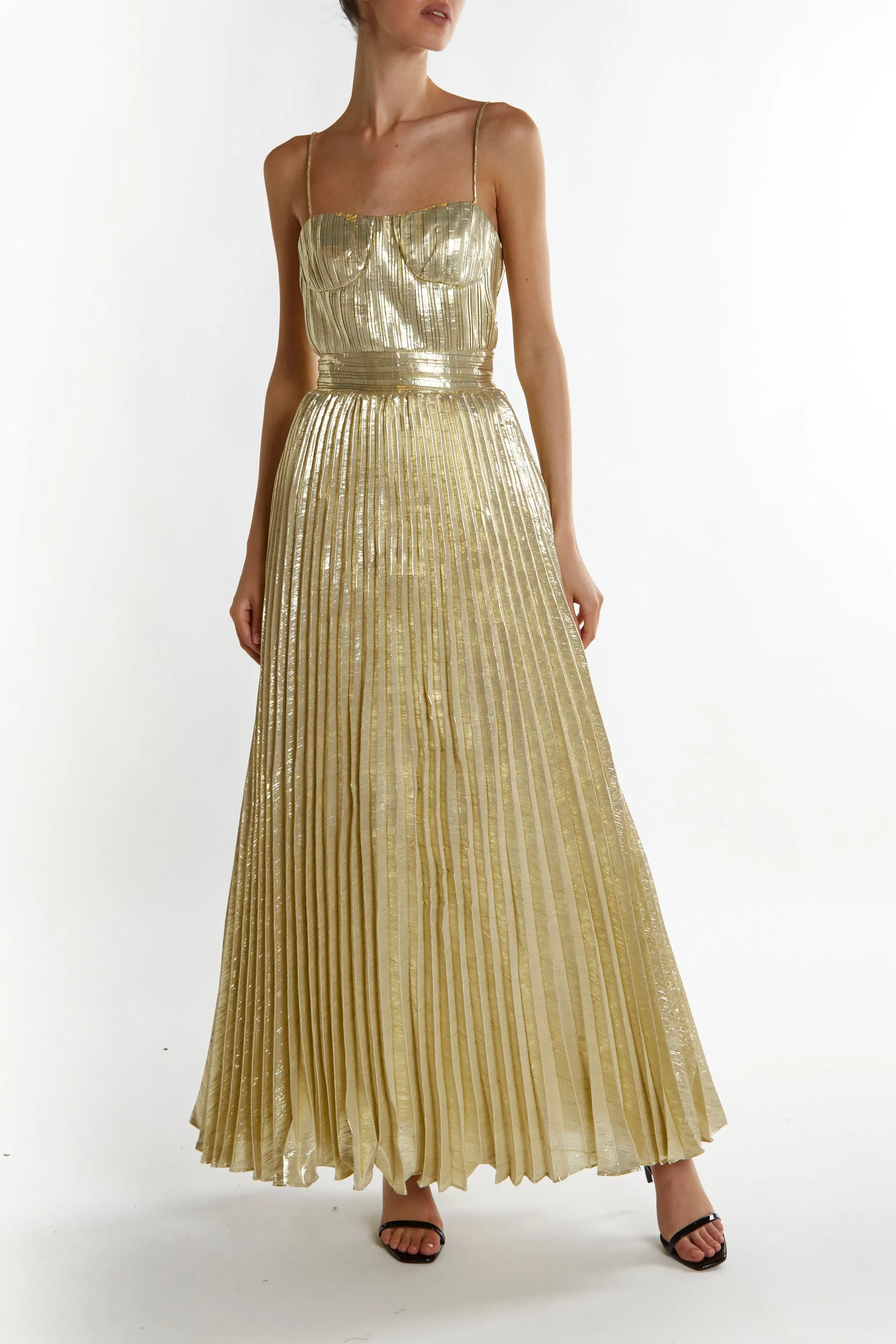 Kate Light-Gold Crinkle Pleated Strappy Maxi Dress sold by True Decadence product image thumbnail 3