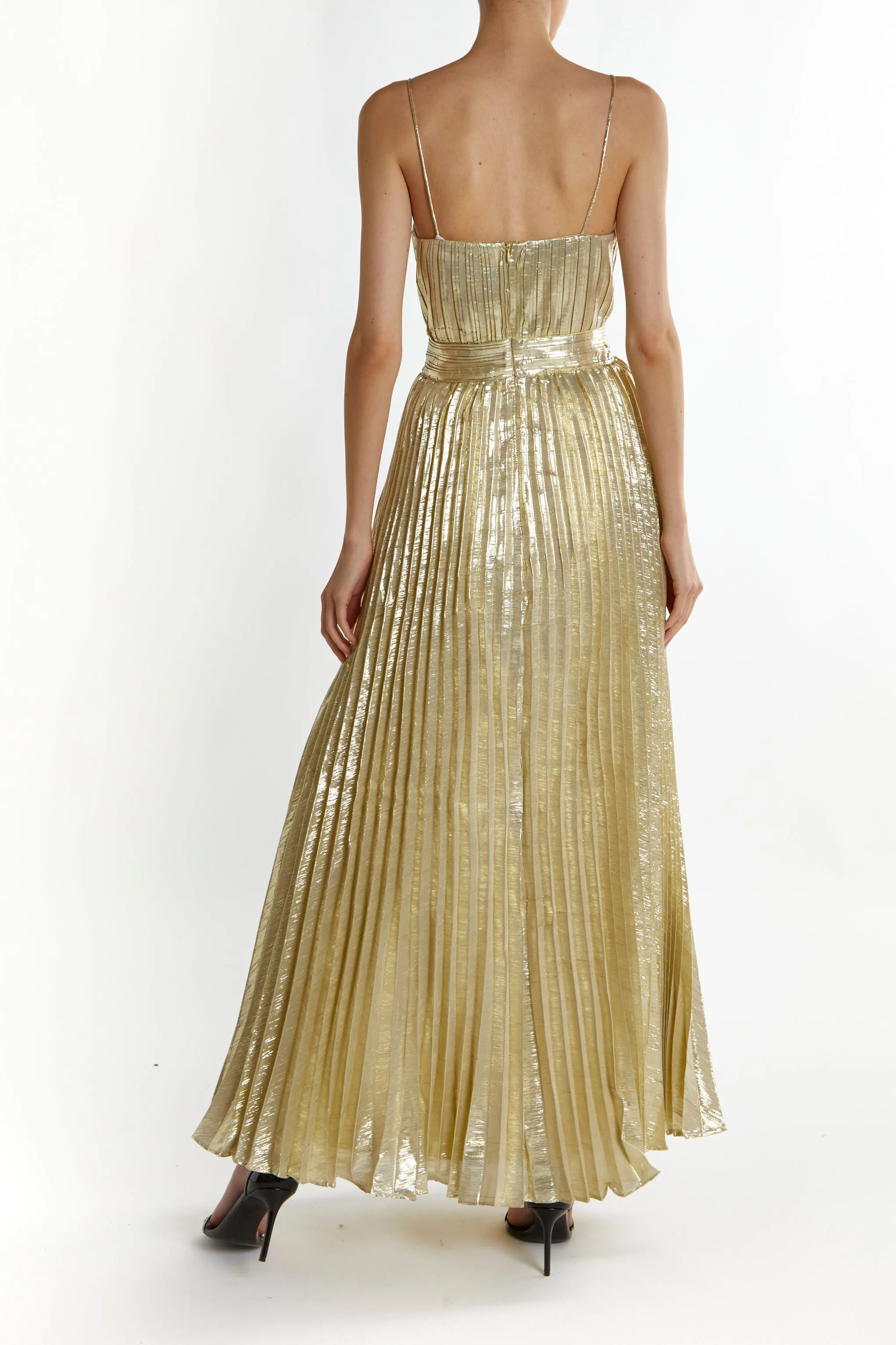 Kate Light-Gold Crinkle Pleated Strappy Maxi Dress sold by True Decadence product image thumbnail 2