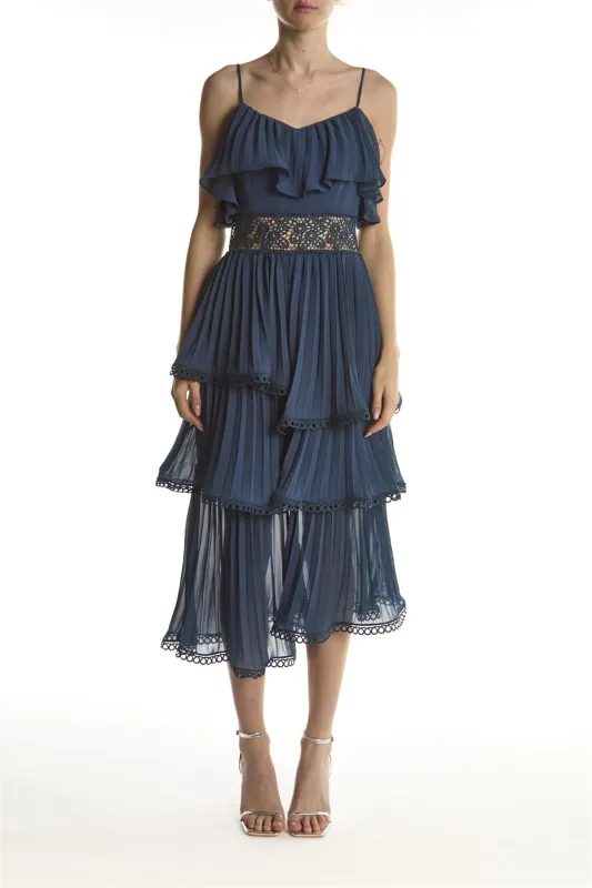 Marie Petrol Blue Waterfall Midi-Dress sold by True Decadence