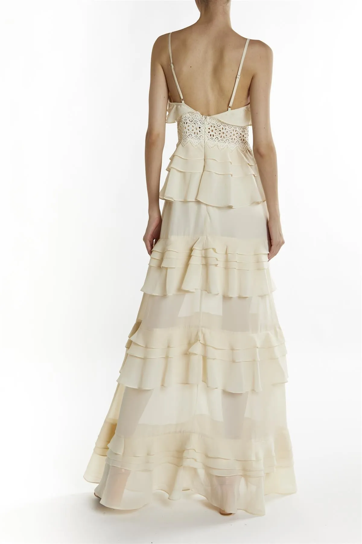 Cream Sophia Plunge Front Tiered Ruffle Maxi-Dress sold by True Decadence product image thumbnail 2