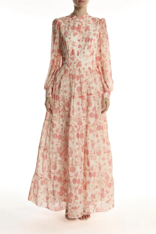 Ivory Rust Floral Tiered Shirt Maxi-Dress made by True Decadence