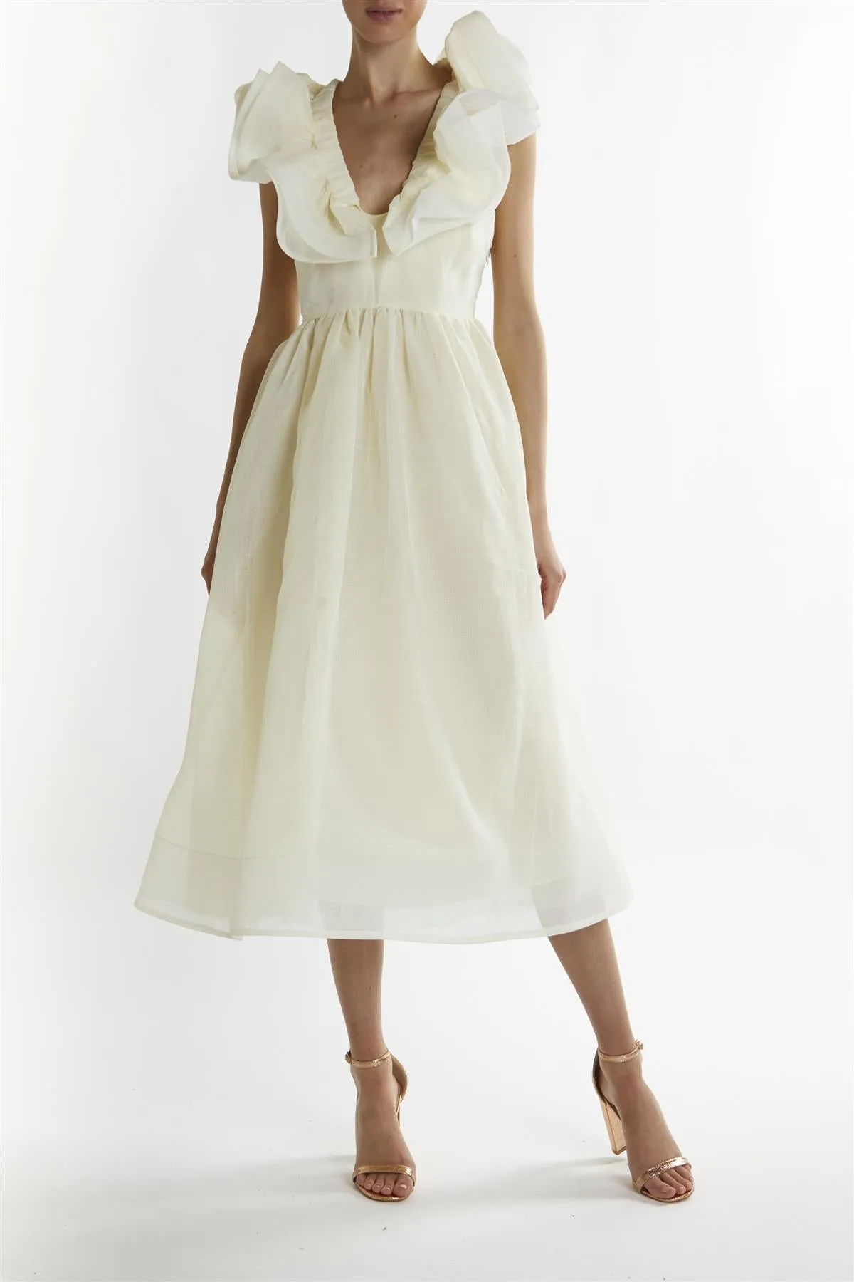 Soft-Yellow Peyton Ruffle Midi Dress sold by True Decadence product image thumbnail 3