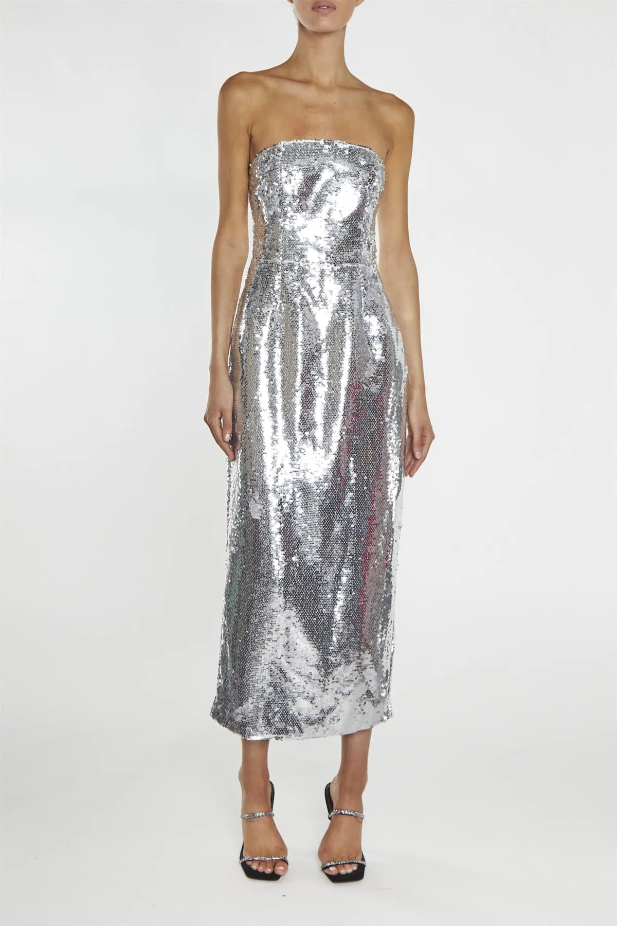Paris Silver Sequin Bandeau Tailored Midaxi Dress sold by True Decadence product image thumbnail 4