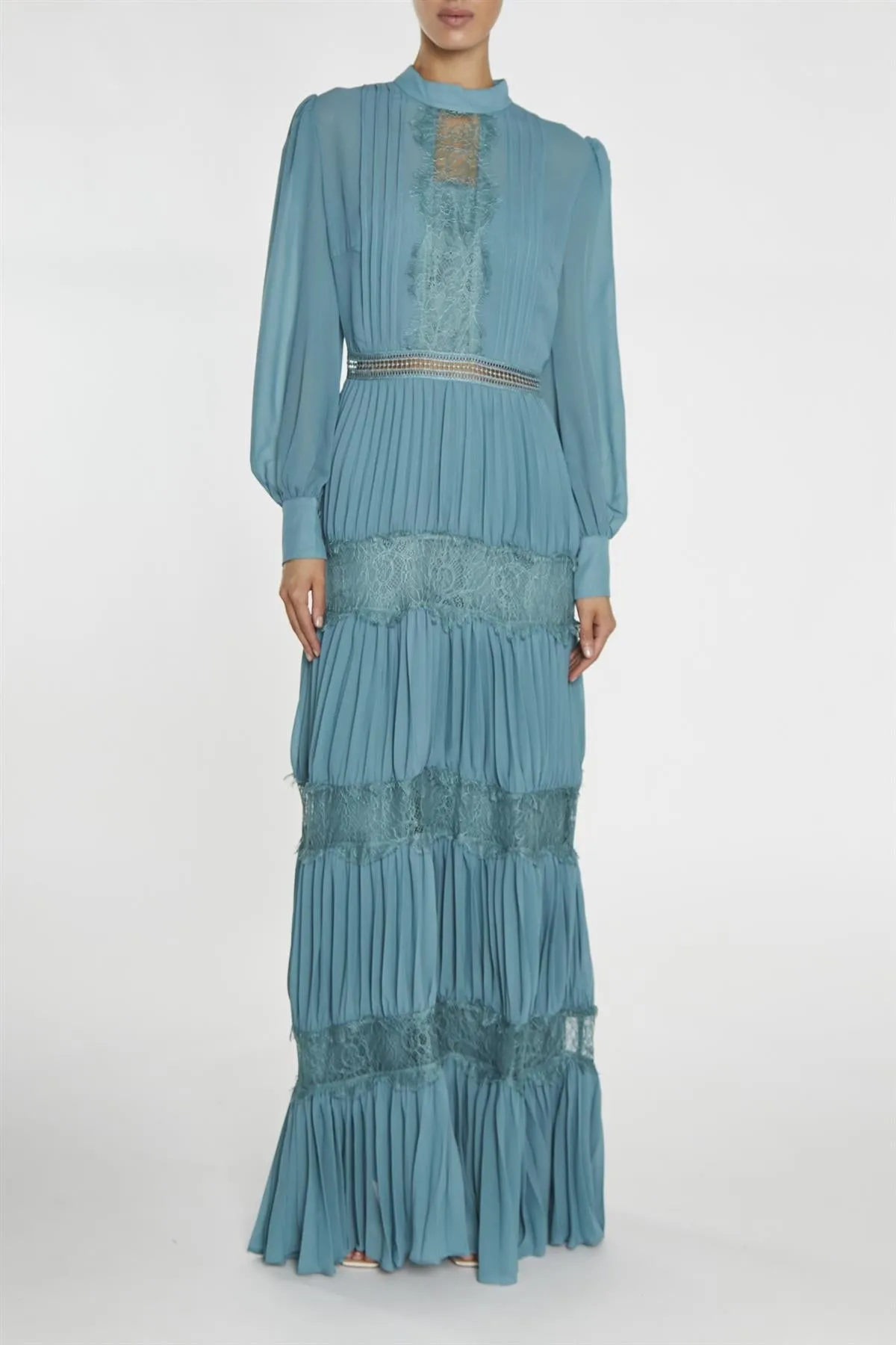 Holly Mineral Blue High-Neck Pleated Maxi Dress sold by True Decadence product image thumbnail 3
