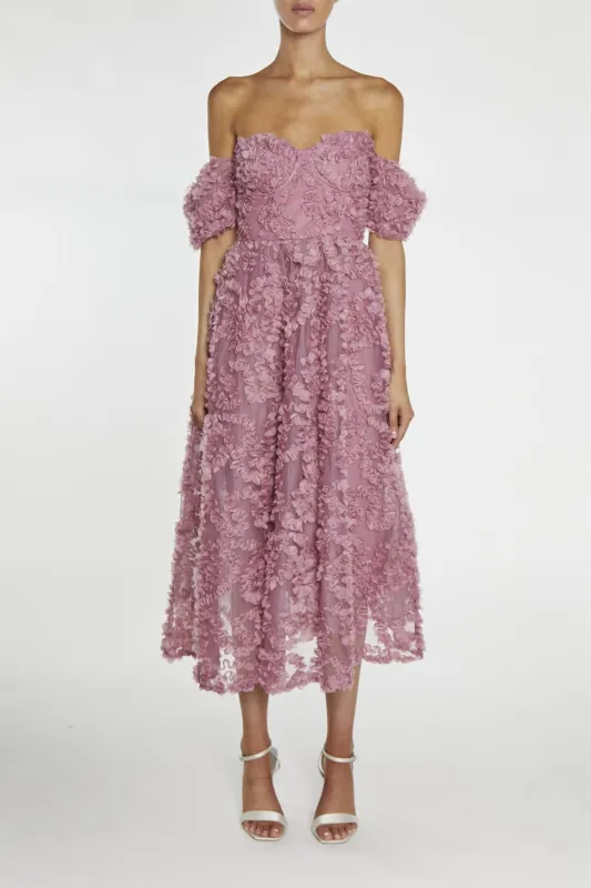 Amelia Dusty Rose Bardot Bust Cup Midi Dress sold by True Decadence