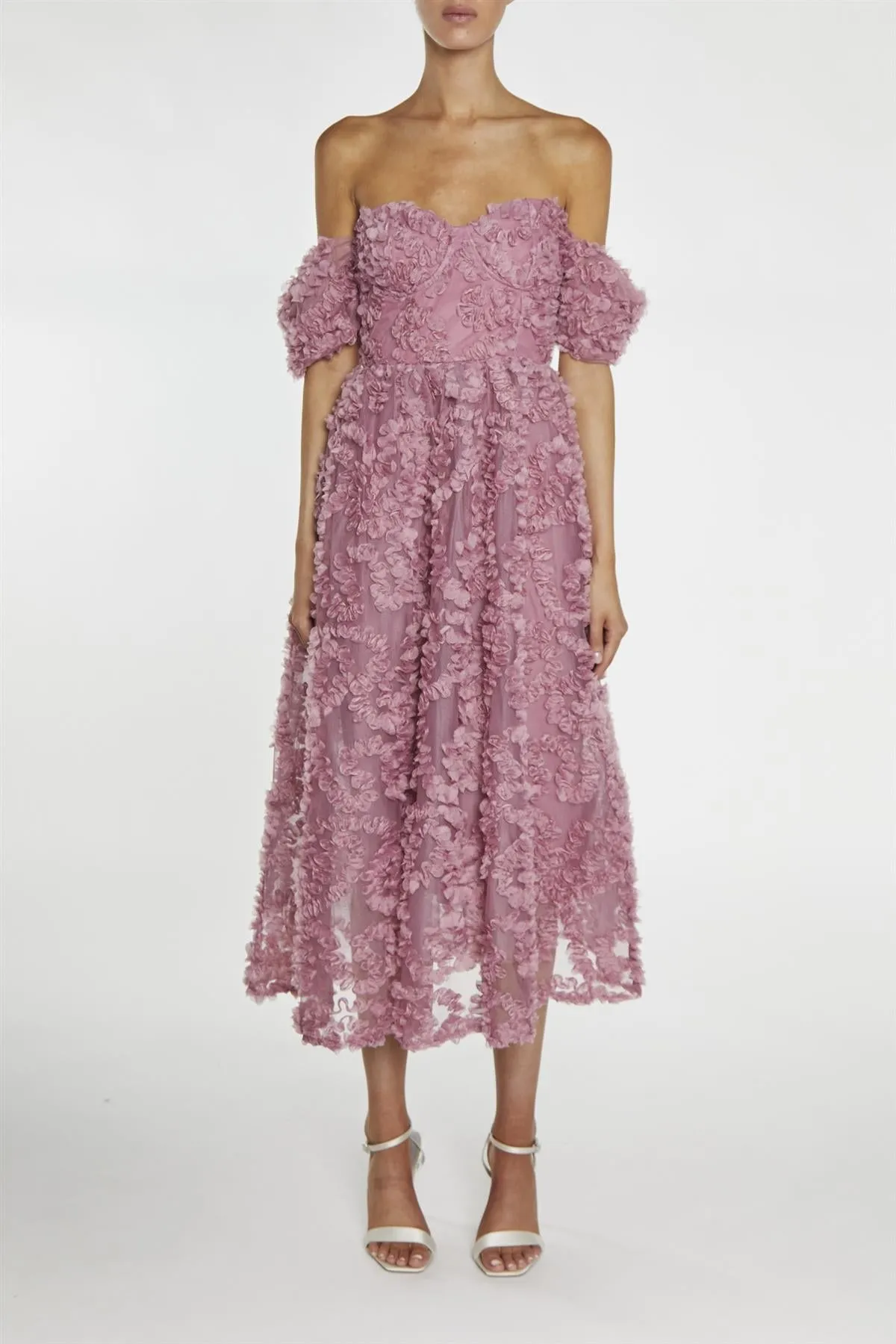 Amelia Dusty Rose Bardot Bust Cup Midi Dress sold by True Decadence