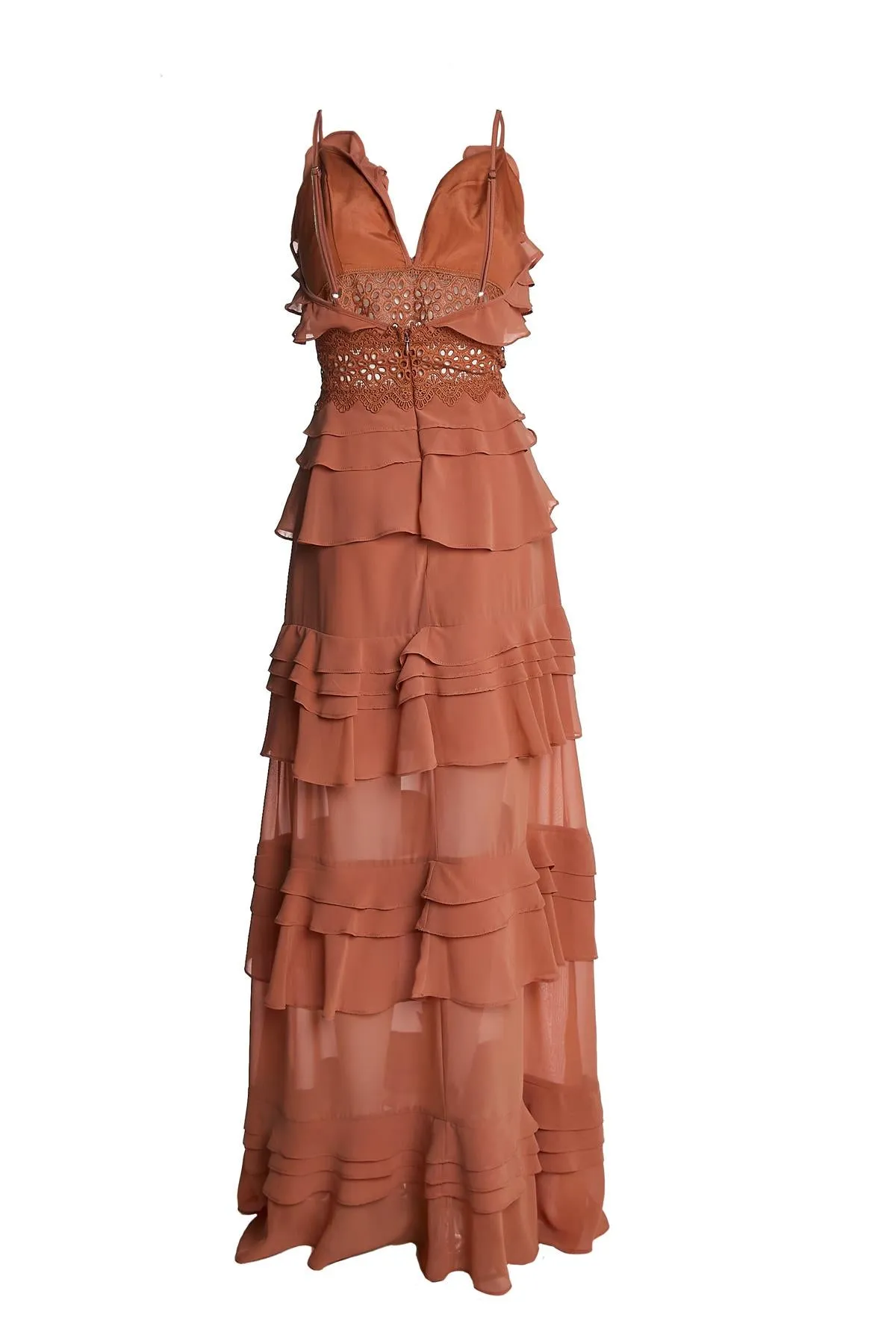 Soft Rust Sophia Plunge Front Tiered Ruffle Maxi-Dress sold by True Decadence product image thumbnail 4